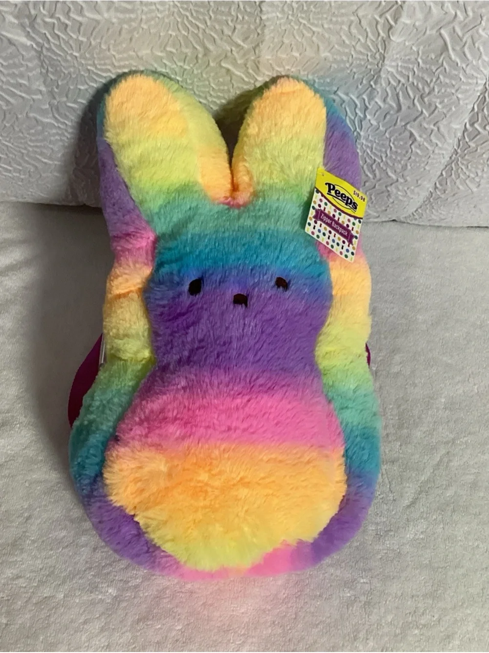 Peeps 16” Rainbow Tie Dye Zipper Plush Backpack NEW Super Cute
